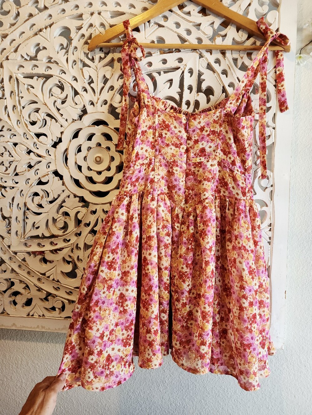 FOR LOVE & LEMONS FELICIA MINI DRESS RED YELLOW SWEETHEART NECKLINE WOMENS XS - Picture 6 of 16